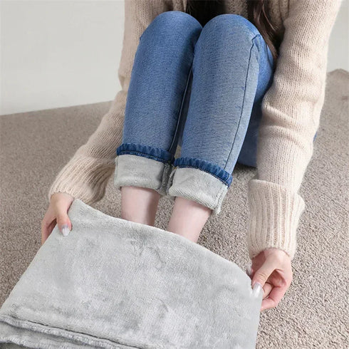 High Waist Thermal Denim Jeans for Women