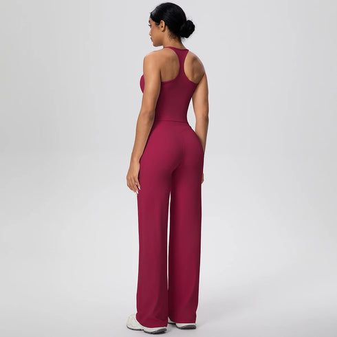 Backless Yoga Set with Wide Leg Pants