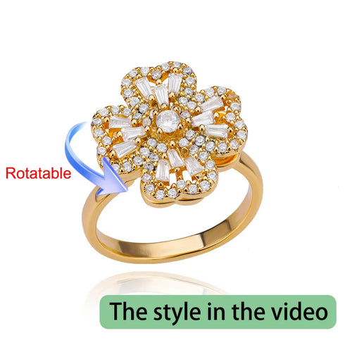 Four Clover Rotating Anxiety Ring - Adjustable Gold