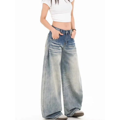 YIBASHU Women's Vintage Blue Wide Leg Jeans
