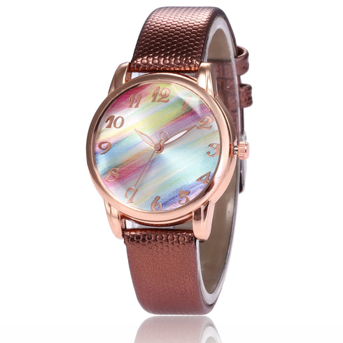 Women's Rainbow Leather Band Quartz Watch