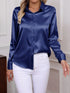Elegant Turn-down Collar Button-front Satin Long Sleeve Women's Shirt for Daily Commute And Business Casual Wear