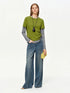 DUSHU Women's Green and Grey Layered Knit Top