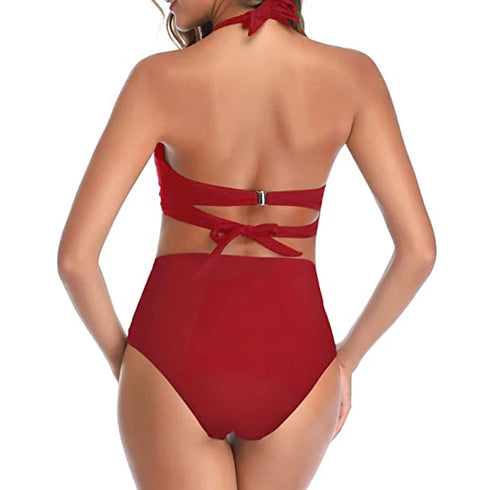 High Waist Halter Bikini Set in Red