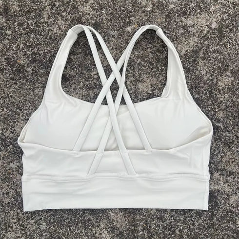 Solid Colour Cross Back Sports Bra with Multiple Straps