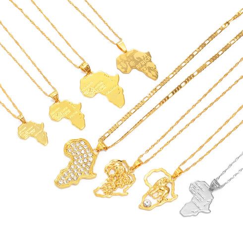 Anniyo Africa Map Pendant Necklace - Silver & Gold