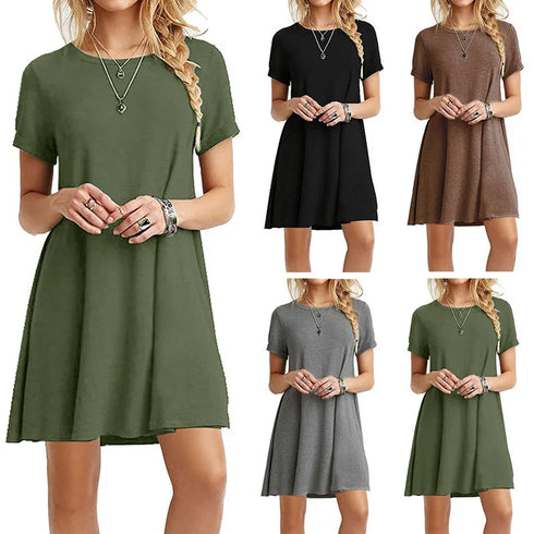 Women Casual Short Sleeve T Shirt Dress Vintage O Neck Mini Dress Elegant Streetwear Sundress for Effortless Style