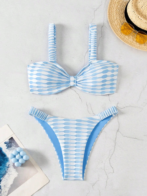 Blue Striped Two-Piece Bikini Set