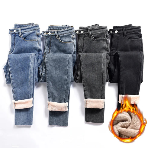 Women's Fleece-Lined Skinny Jeans - Ankle Length