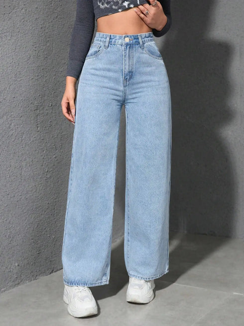 Wide Leg High Waist Denim Jeans for Women