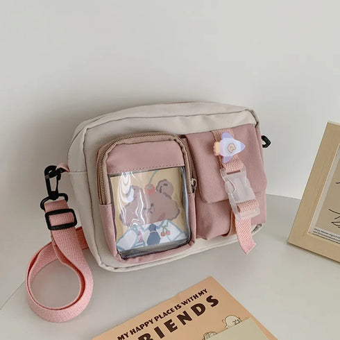 Kawaii Nylon Crossbody Bag with Multiple Pockets