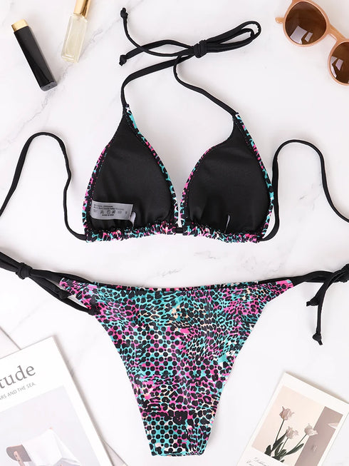 Two-Piece Colourful Polka Dot Bikini Set