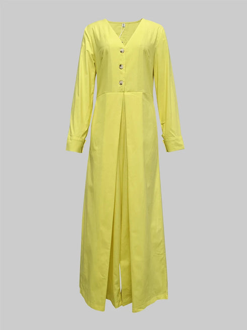 Women's High Waisted Long Sleeve Jumpsuit with Pockets