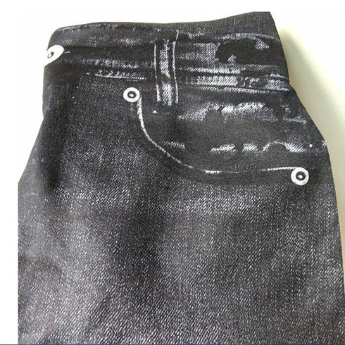 Women's Denim Print Slim Leggings in Black and Blue