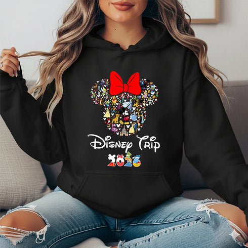 Disney Trip 2026 All Characters Print Adult Hoodie Women Winter Fleece Lined Warm Cozy Soft Casual Outerwear for Cold Weather