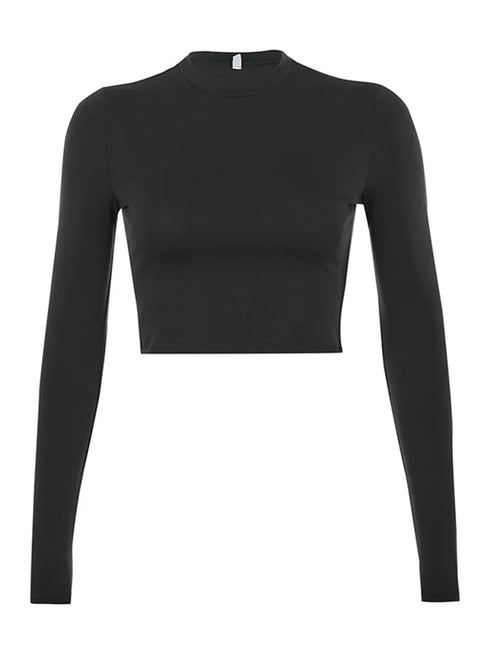 Solid Basic Long Sleeve Women's Crop Top