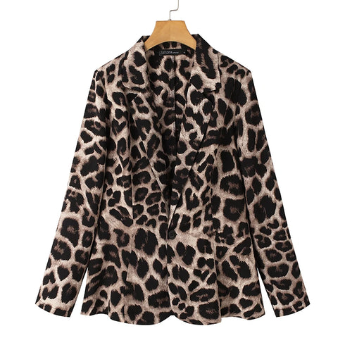 ZANZEA Leopard Print Lightweight Blazer for Women