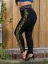Plus Size Retro Print Gold Rhinestone Leggings