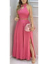 Women's Pink Two Piece Halter Collar Crop Top & Maxi Skirt