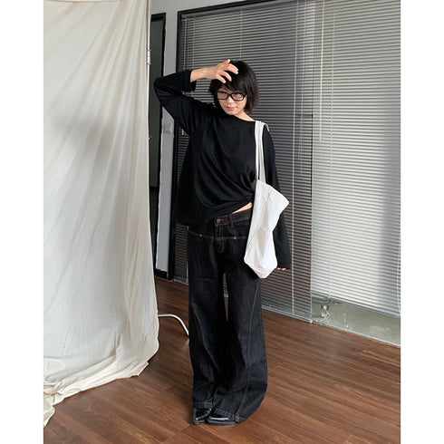 High Waist Blue Wide Leg Jeans for Women