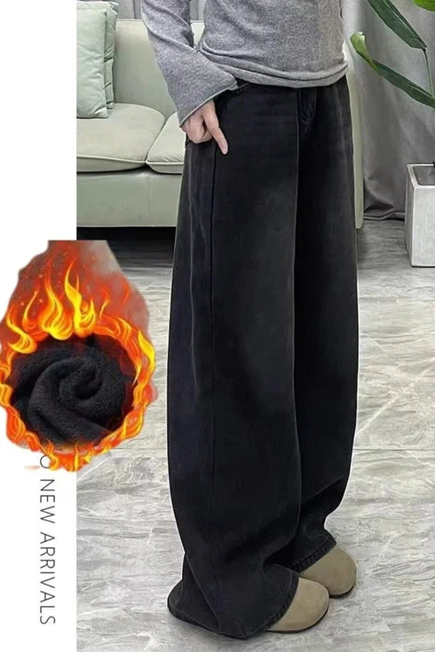 Womens Flared Wide Leg Jeans - Black & Grey
