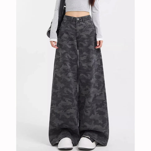 High Waist Camouflage Wide Leg Jeans for Women