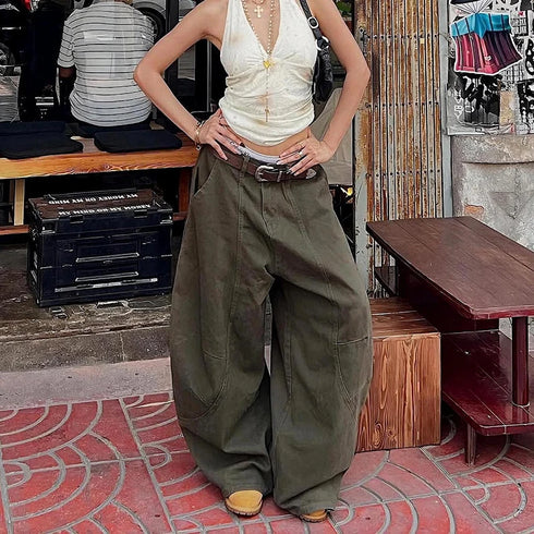 Women’s Green Baggy Denim Trousers