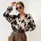 Spring Cow Print Button-Up Blouse for Women