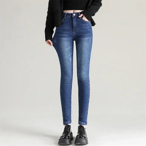 High Waist Thermal Denim Jeans for Women