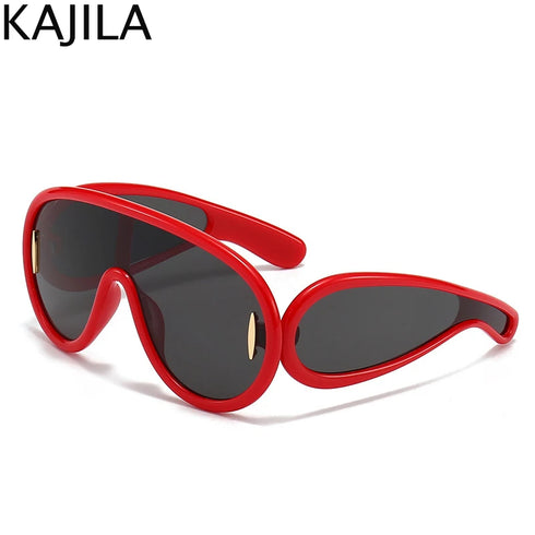 Oversized Wave Mask One-Piece Sunglasses for Women