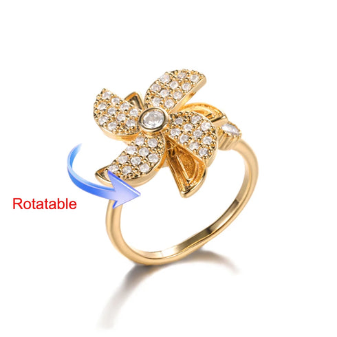 Four Clover Rotating Anxiety Ring - Adjustable Gold
