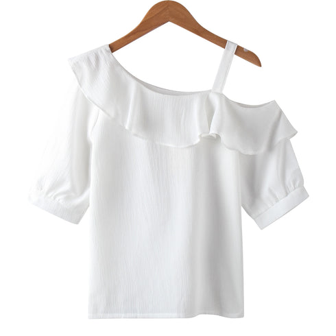 Ruffled Off-the-Shoulder Chiffon Top