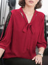 Casual Bow Tie Collar Blouse with Lace Sleeves