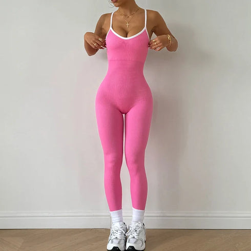 Seamless Yoga Jumpsuit with Spaghetti Straps
