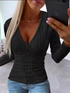 Spring Autumn Lady Button Knit Top Women Solid Color V-Neck Long Sleeve T-Shirt Sexy Top Clothes