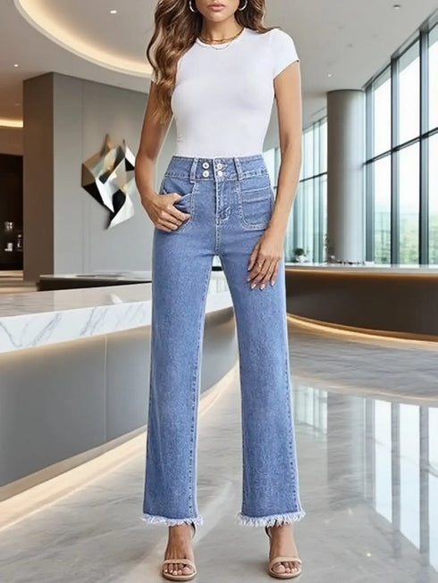 Light Blue High Waist Straight Leg Jeans