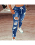 Women's Mid Waist Lace-Up Slim Fit Denim Jeans