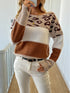 Leopard Print Contrast Pullover Sweater