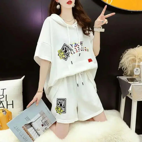 Women's Casual Hooded Cotton Two Piece Set