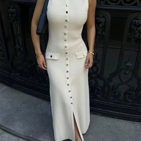 Tossy Knit Ribbed Cardigan Maxi Dress Elegant Sleeveless Style