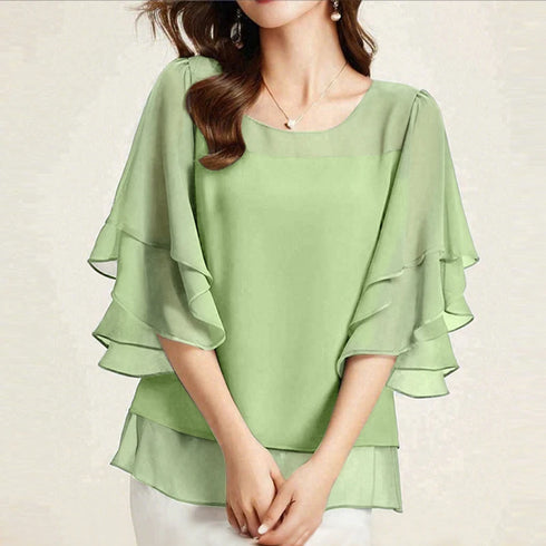 ZANZEA Women's Chiffon Blouse with Ruffled Detail