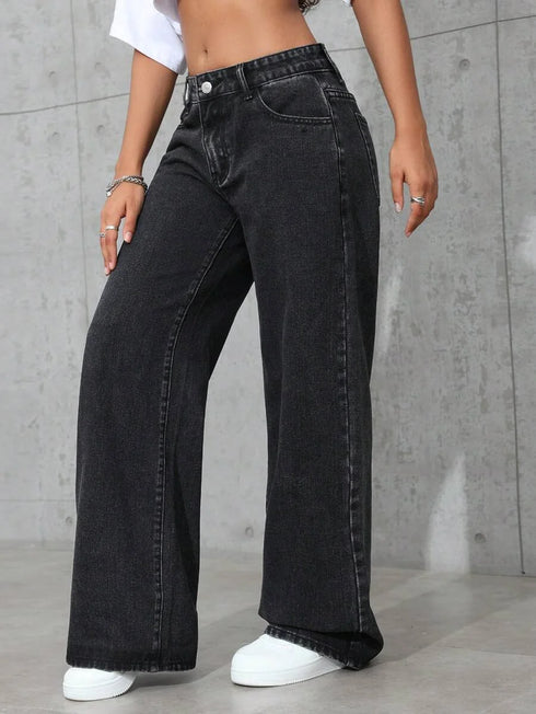 Plus Size Wide Leg Denim Jeans for Women