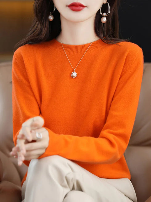 Women's 100% Merino Wool O-Neck Pullover Sweater