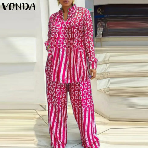 Plus Size VONDA Women Matching Sets Long Sleeve Suits