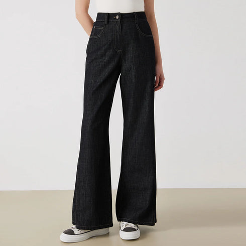 Women's High-Waisted Wide-Leg Denim Pants