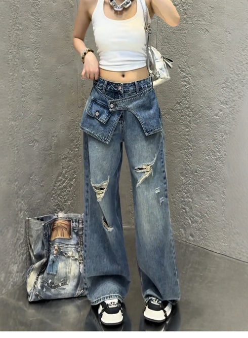 Chic Wide Leg Denim Jeans for Women
