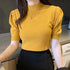 Women's Puff Sleeve Knitted Blouse with Half Turtleneck