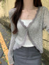 Lace Trim Long Sleeve Crop Top Cardigan for Summer