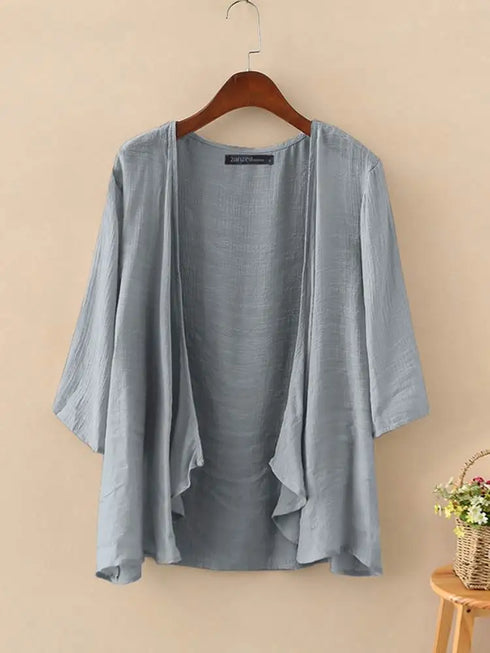2023 ZANZEA Summer Fashion Cardigan Women 3/4 Sleeve Solid Blouse Casual Holiday Beach Holiday Kimonos Open Front Shirt Blusas