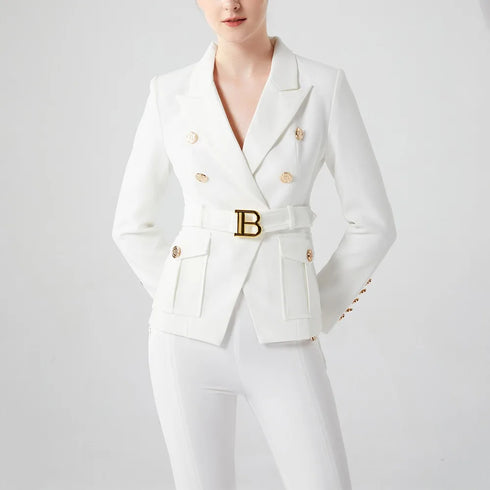 Classic Double Breasted Women's Blazer with Belt